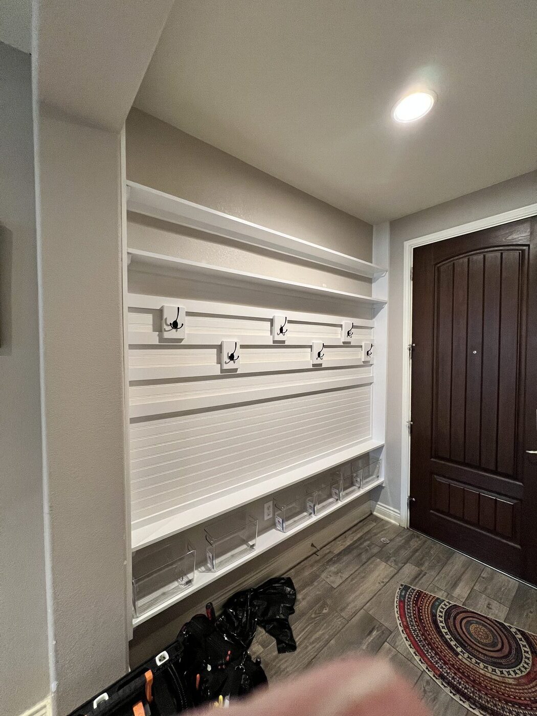 Entryway shelving — during install